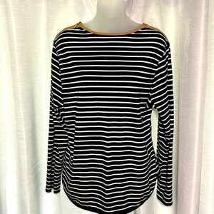 Adorable Navy Striped Long Sleeve Tee with Zippers!